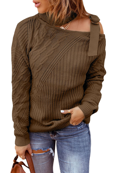 Strapped Cut Out Shoulder Turtleneck Sweater